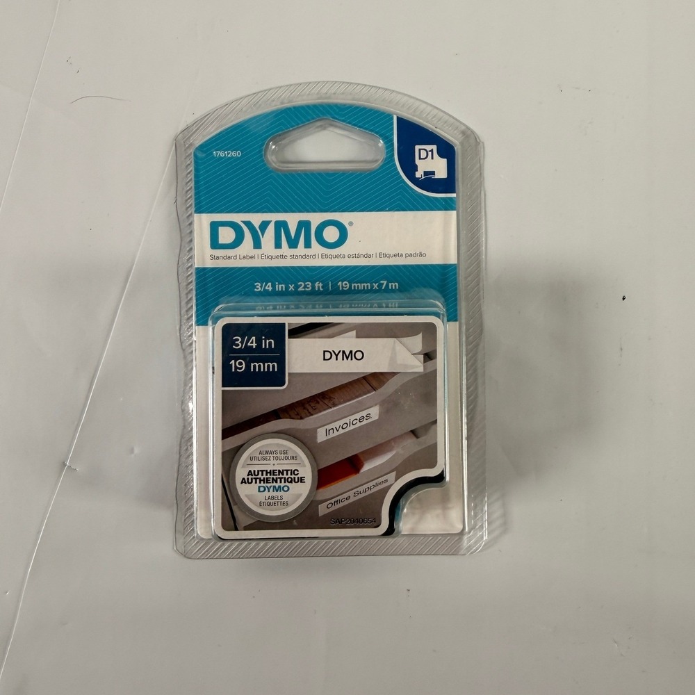 DYMO D1 Standard Label Tape 3/4 in x 23 ft 19mm x‎ 7m Black on White 1761260 New